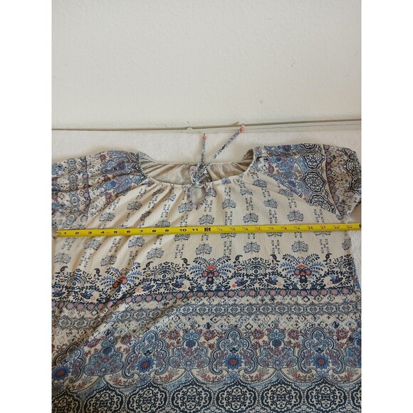 I.B Diffusion Womens Blouse Blue Floral Short Sleves Size Large - Picture 9 of 13